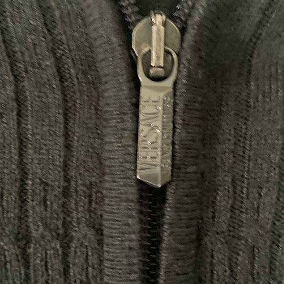 Vintage Versace Jeans Couture Mens  Cardigan Ribbed Sweater Full Zip Gray Size L - Picture 7 of 12